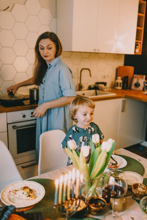 Mother and Son in Kitchen