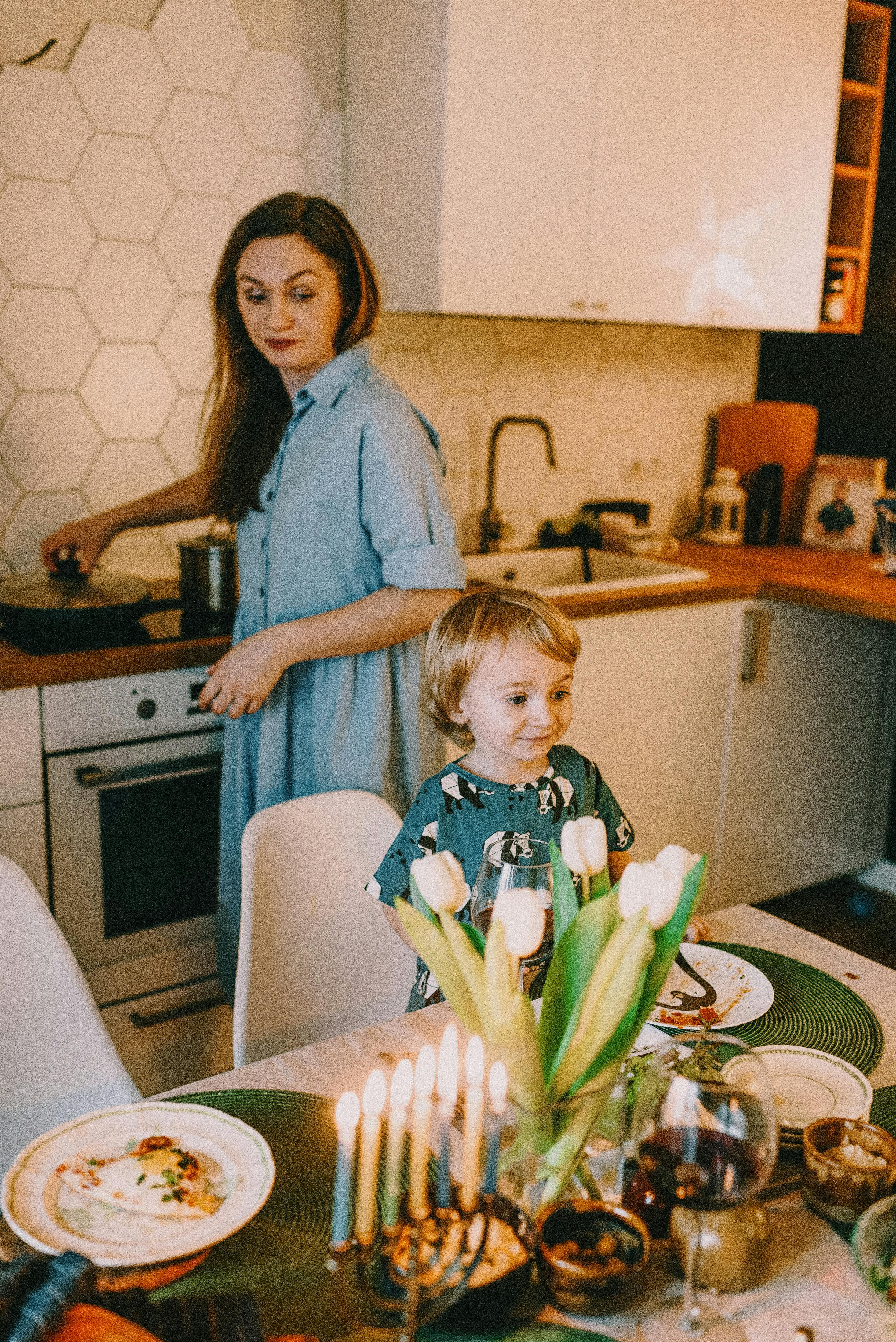 son and mother in the kitchen gallerie
