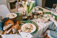 Hanukkah Meal on Dinner Table