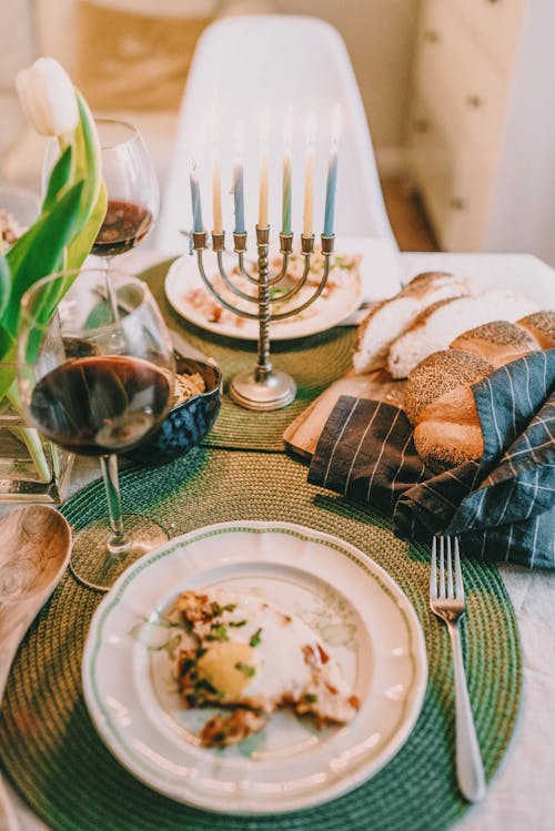 Hanukkah Meal on Table