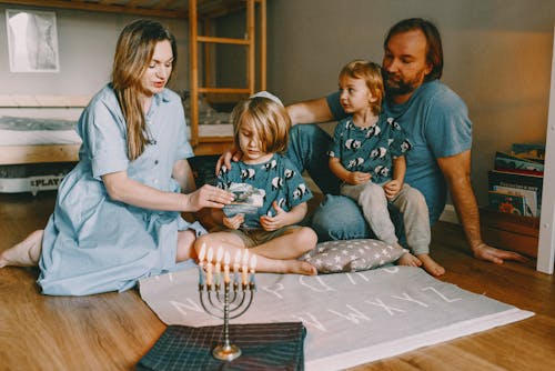 Family Celebrating Hanukkah