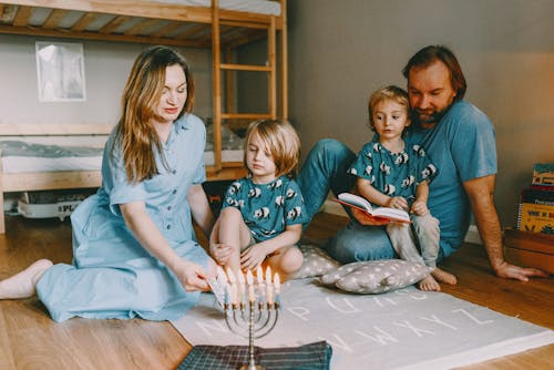 Free Family Celebrating Hanukkah Stock Photo