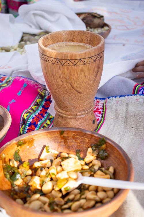 Free Close-up of traditional Peruvian food and beverage served outdoors in Arequipa, Peru. Stock Photo
