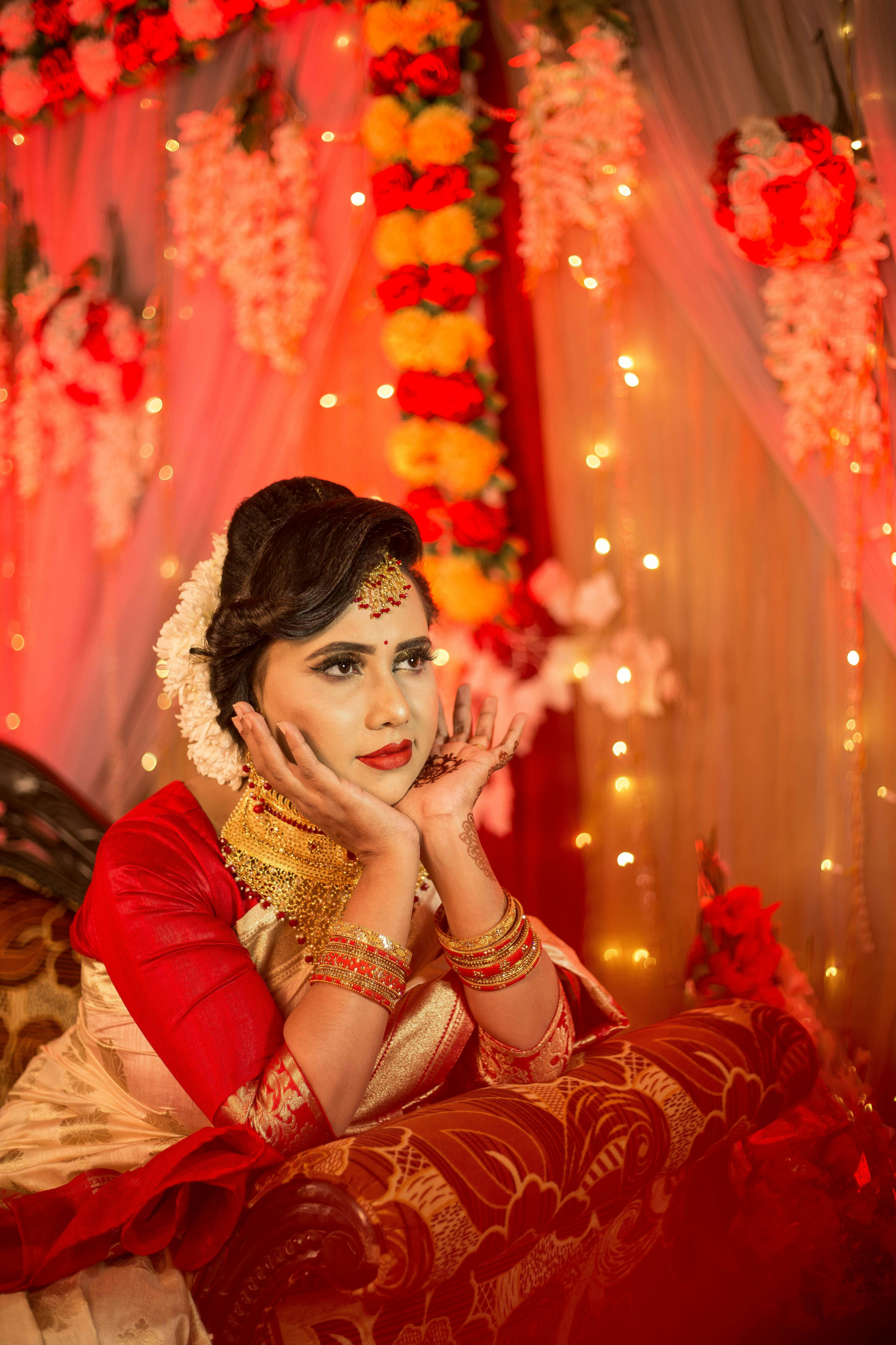 Charming Indian bride in festive costume