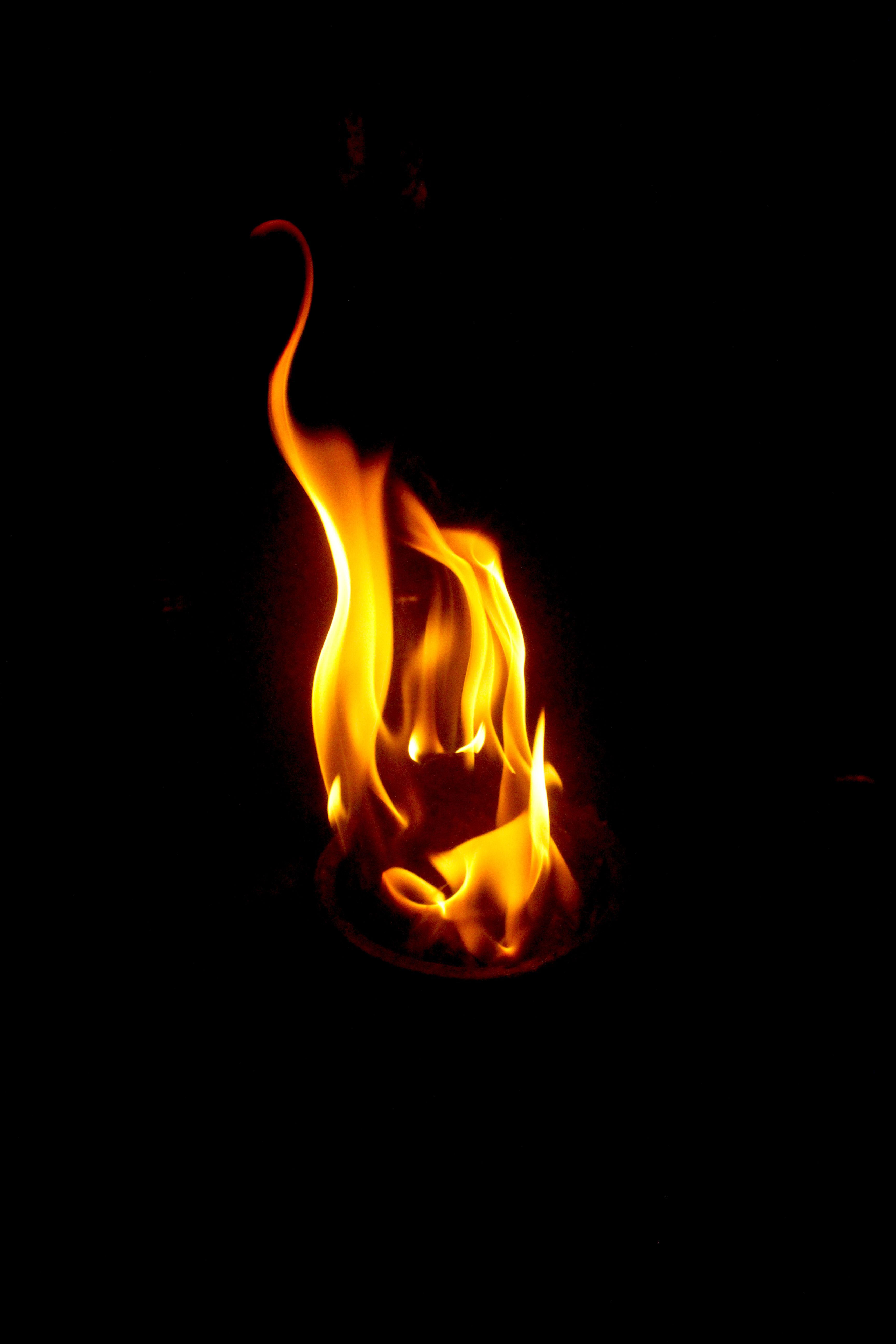 Captivating close-up of bright flames dancing against a dark background, showcasing the essence of fire.