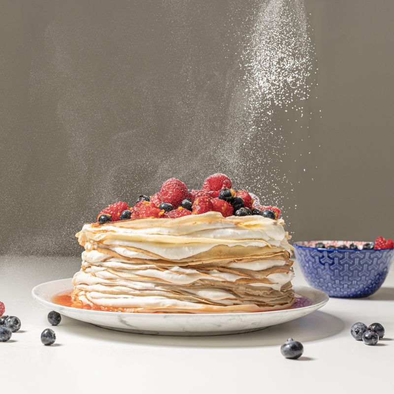 Cottage Cheese Pancake Cake with Berries