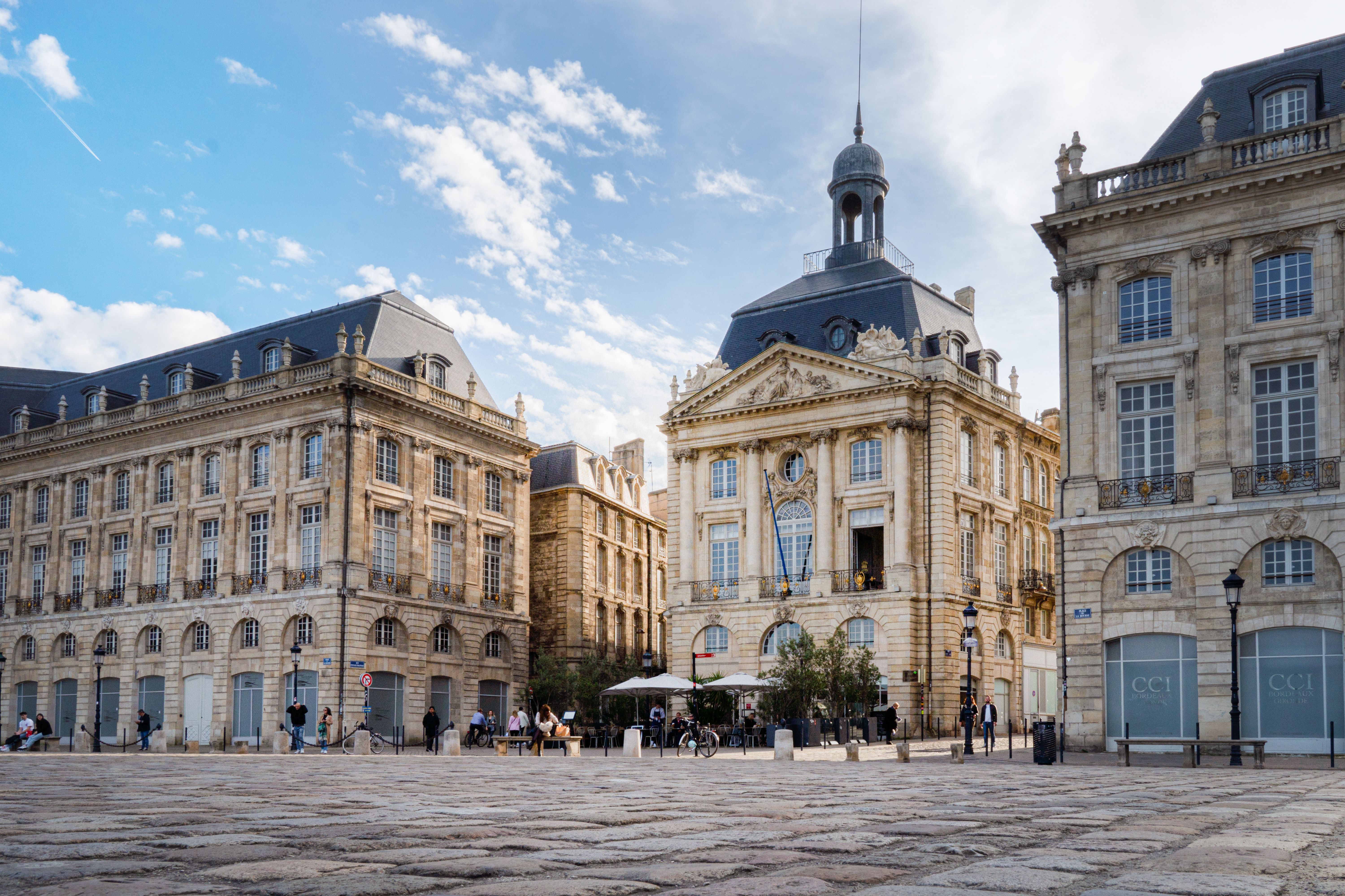 View of the iconic Place de la Bourse with classic French architecture in Bordeaux.