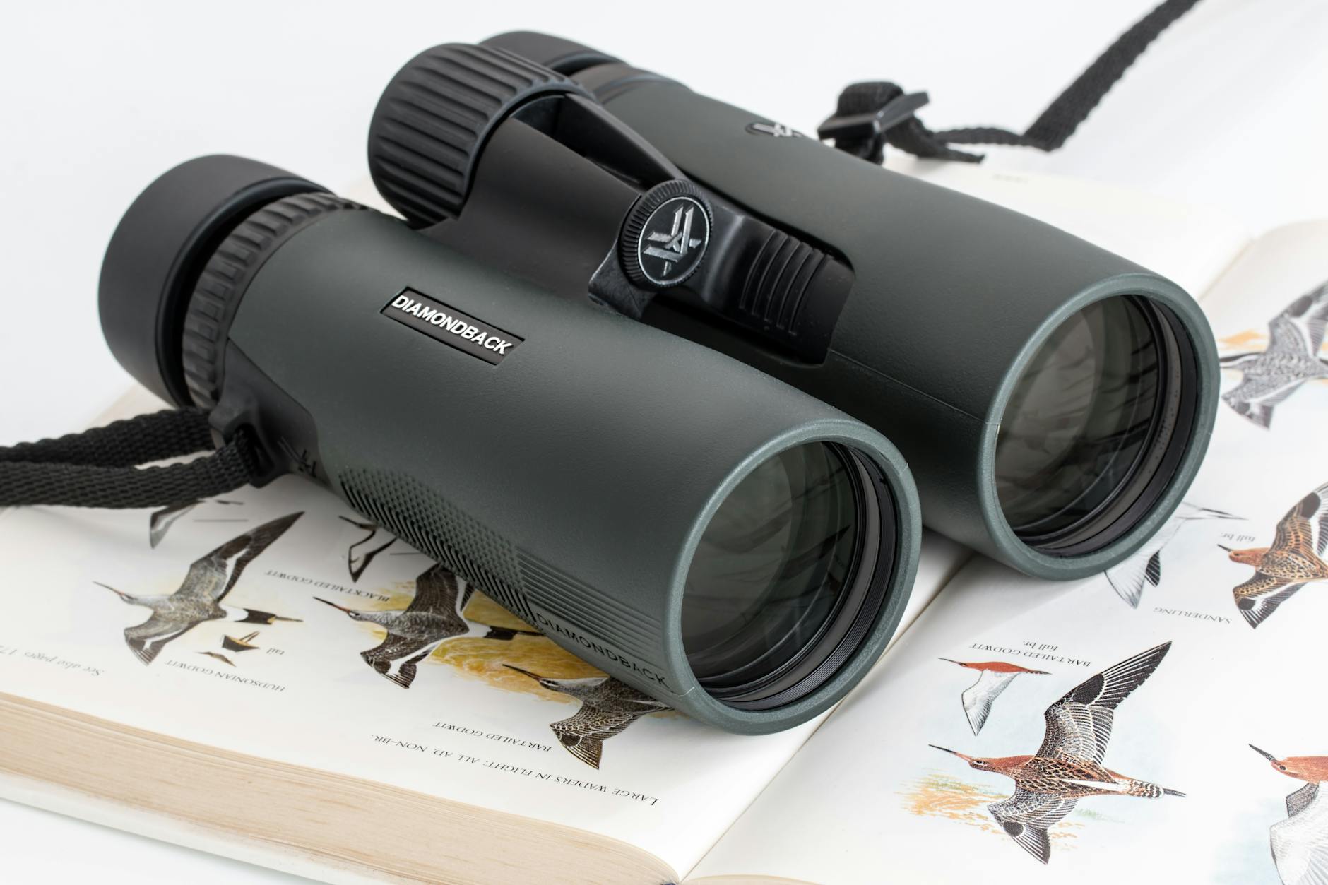 Black pair of binoculars on book
