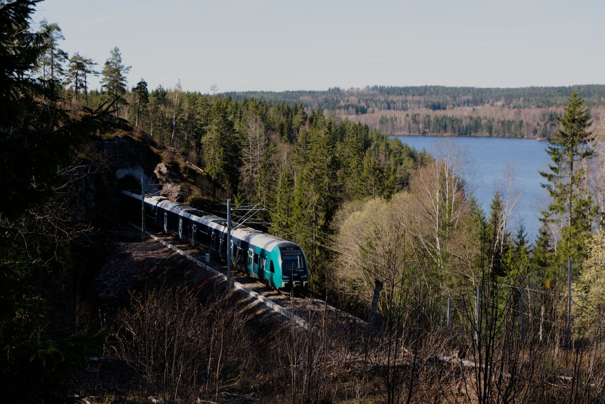 Train through Swedish forests to Oslo