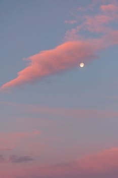 Amazing sunset sky with moon with the Quote "I am always doing that which I can not do, in order that I may learn how to do it." written on it and have average color value #908494