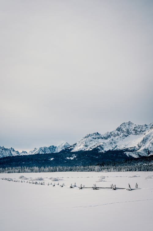 Paisagem Incrível De Inverno Com Montanhas