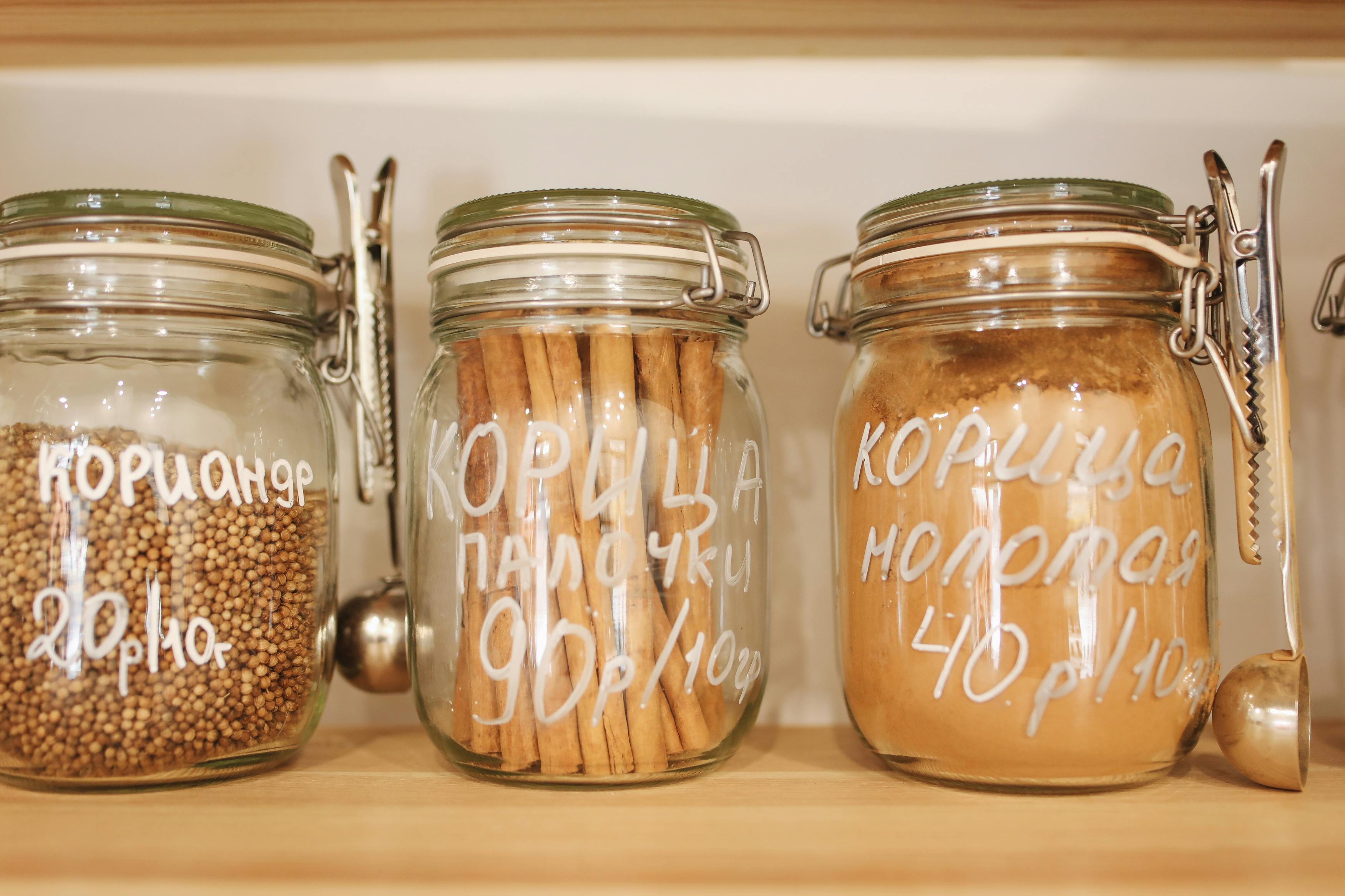 Glass Jars on Shelf \u00b7 Free Stock Photo