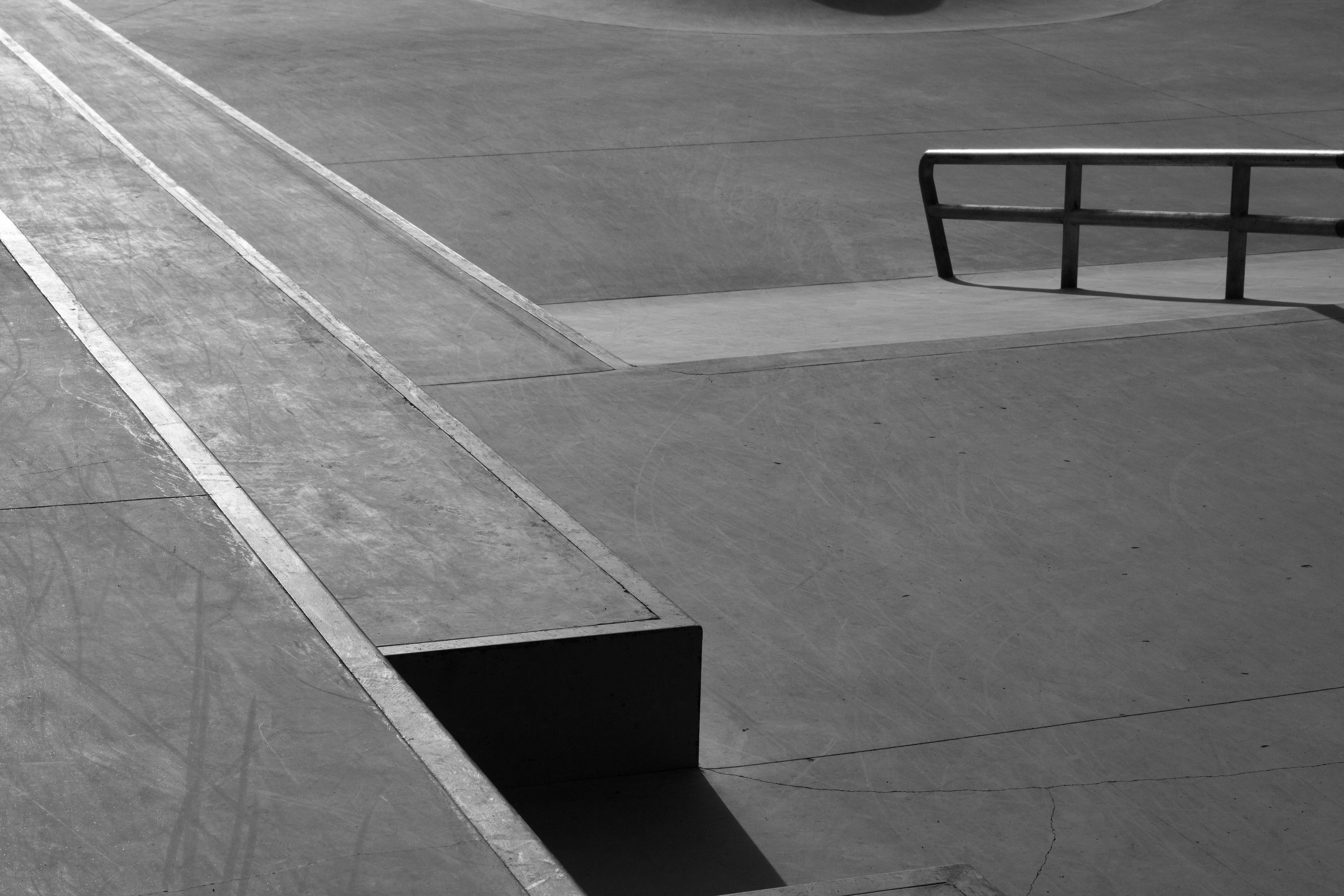 Black and White Skate Park Ramps and Rails · Free Stock Photo