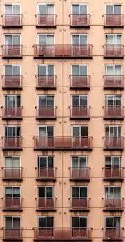 在澳大利亚墨尔本，时尚的公寓门面与重复的阳台和窗户相映成趣