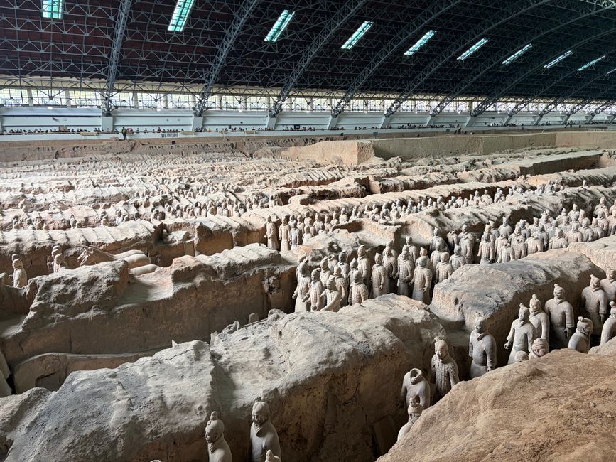 Rows of ancient Terracotta Warriors in Xi'an, China, within their museum pit