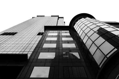 бесплатная Фотография здания со стеклянными стенами в полутоновом режиме под низким углом Стоковое фото