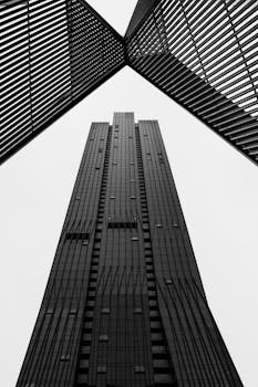 澳大利亚墨尔本一座现代摩天大楼的低角度镜头，极具戏剧性