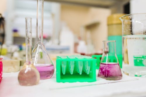 Free Chemicals in Beakers Stock Photo