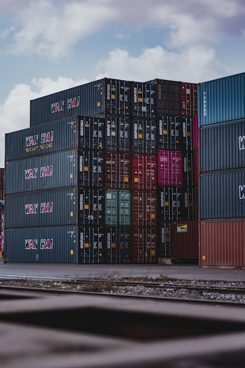 Stapel Intermodale Containers Op Een Zonnige Dag