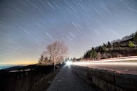 通过长时间曝光捕捉加特林堡风景优美的田纳西州道路上的星星轨迹