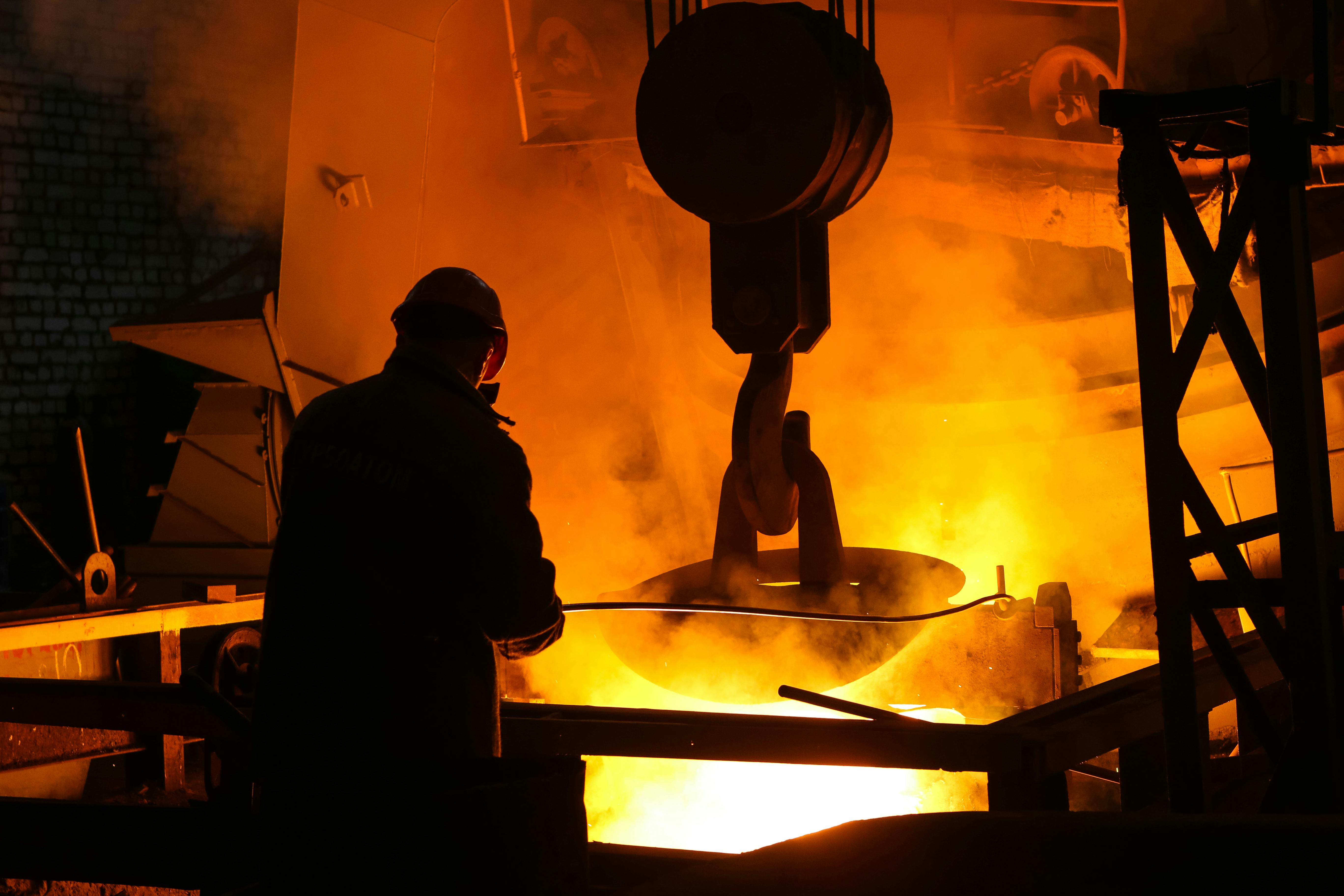 Glowing metal and heat in an industrial foundry