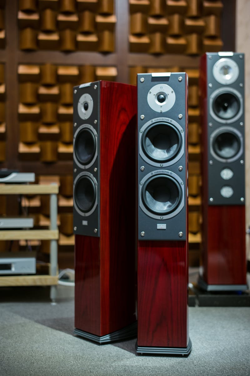 Three Red Tower Speakers