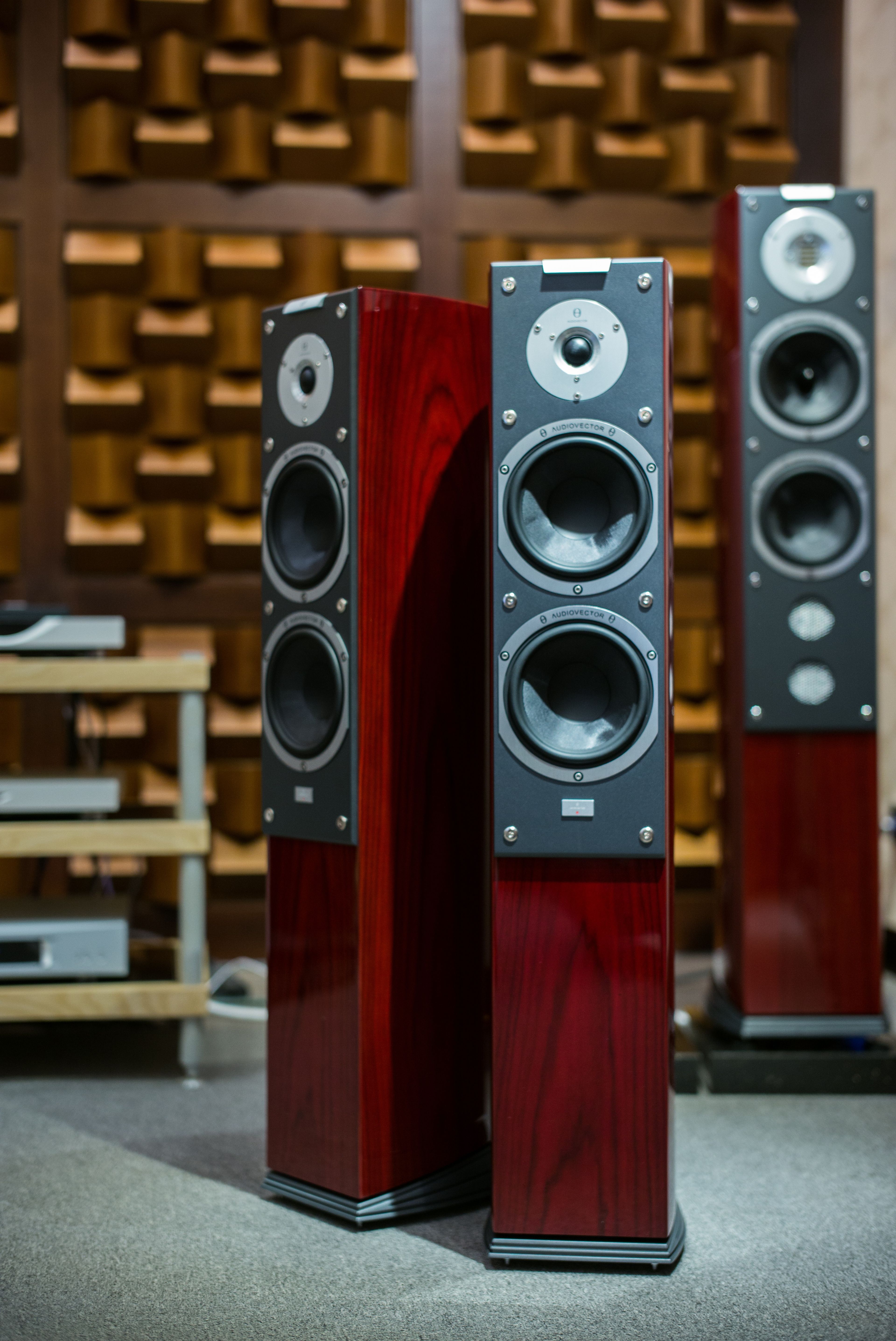 A listening room with acoustic wall treatment