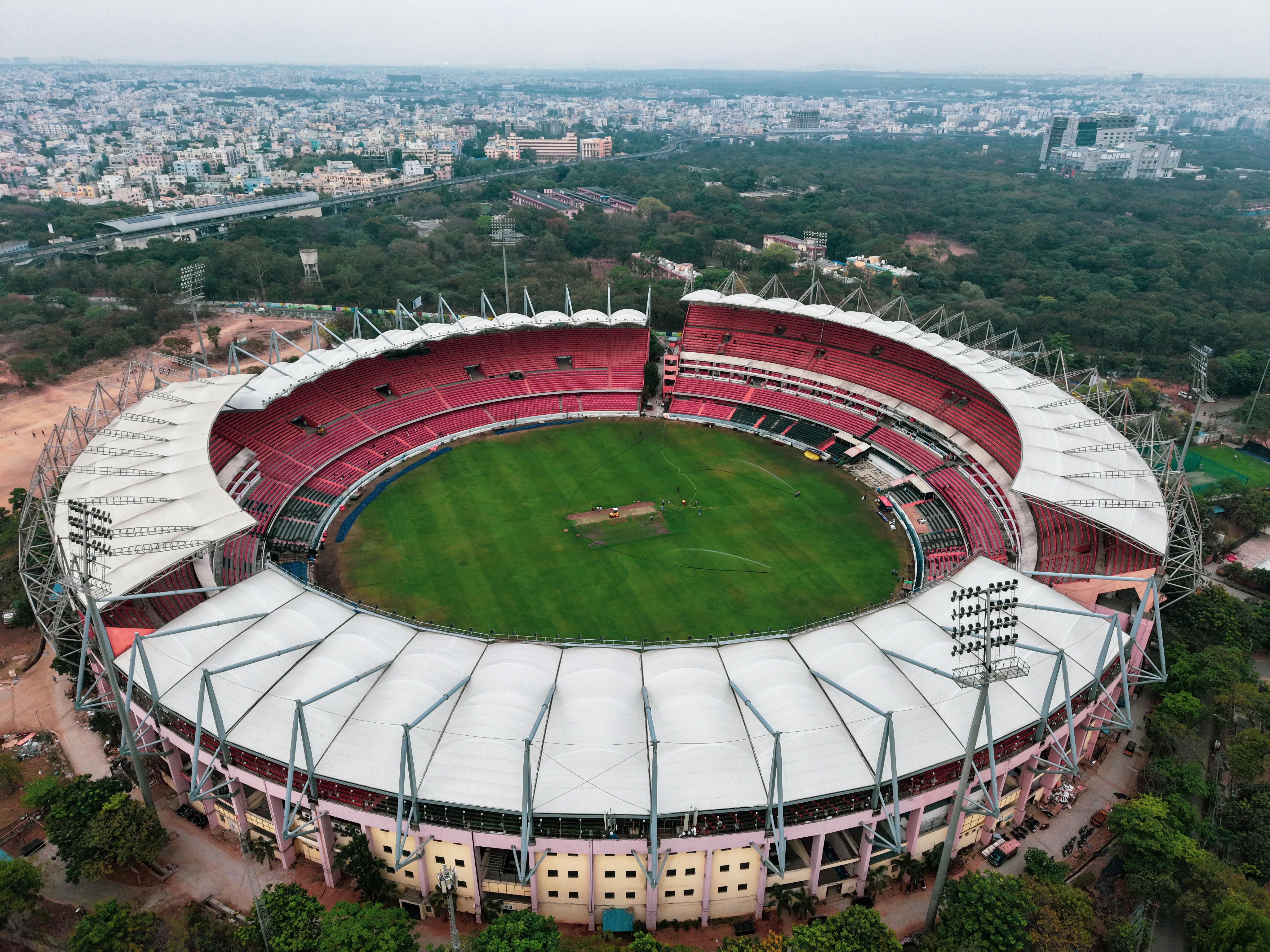 Green field and pitch of a cricket ground