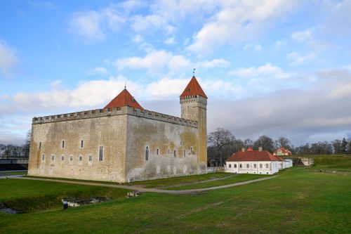 Free A stunning view of the medieval Kuressaare Castle under a clear blue sky in Estonia. Stock Photo