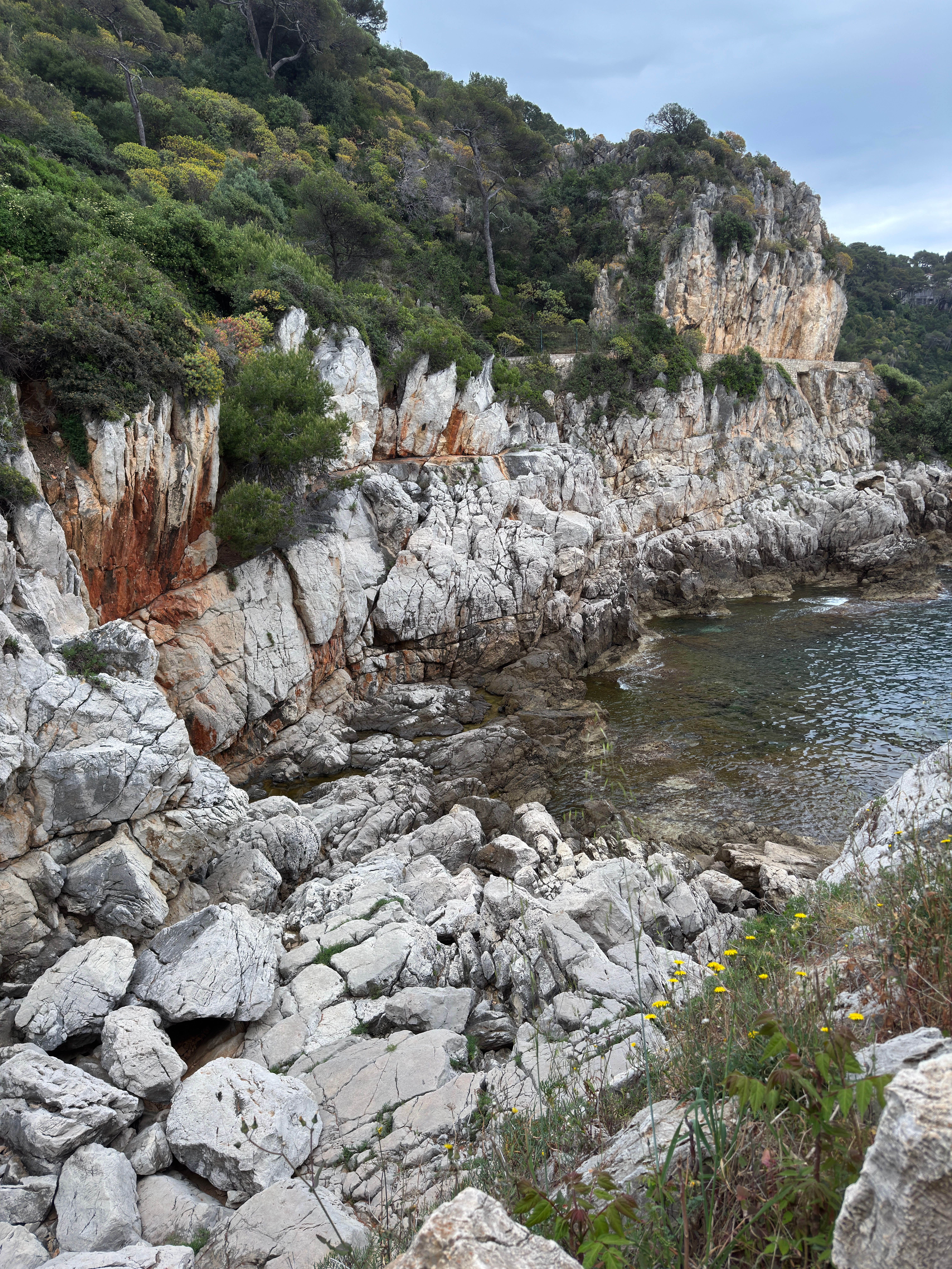 Beautiful view of a rocky Mediterranean coast with lush greenery and clear water.