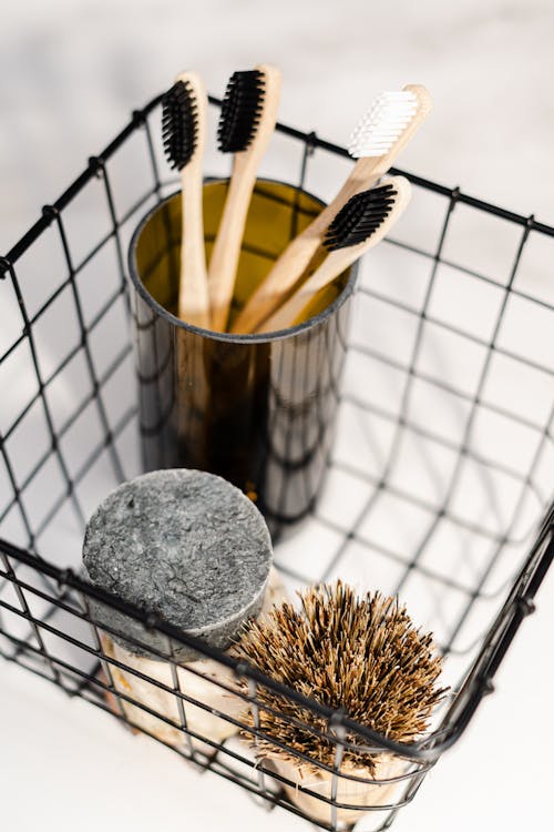 Free A Steel Basket with Toiletries Stock Photo