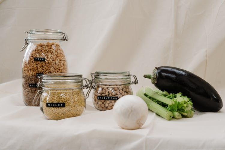 Healthy Food In Jars And Vegetables