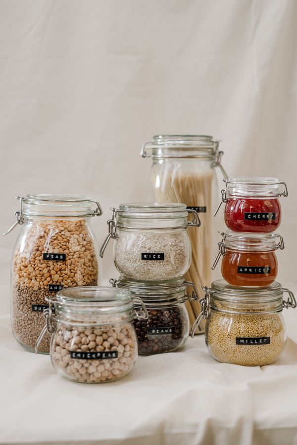 Glass jars with organic food storage