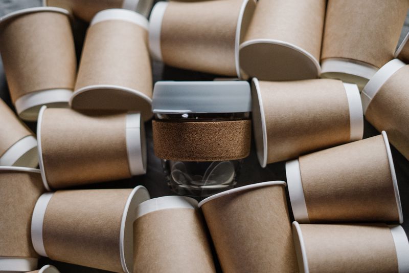 Reusable cup filled with coffee at Grounded Coffee Co.