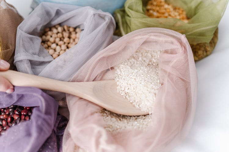 White Rice On Reusable Bag