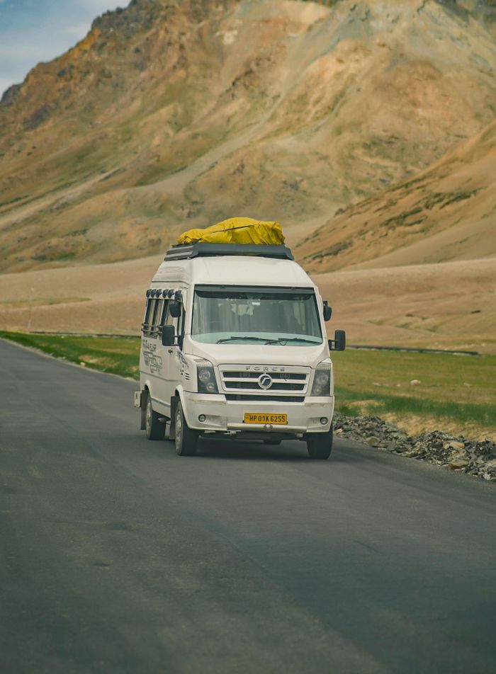 Group travel vehicle on open road