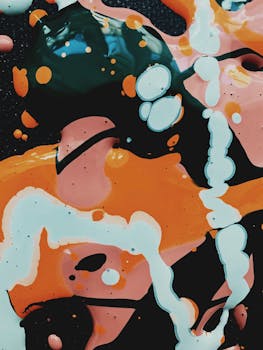 丰富多彩的抽象艺术图案，采用动态的丙烯酸漆和充满活力的色调