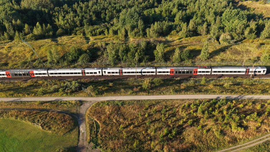 Copenhagen Metro train arriving at a station in Denmark
