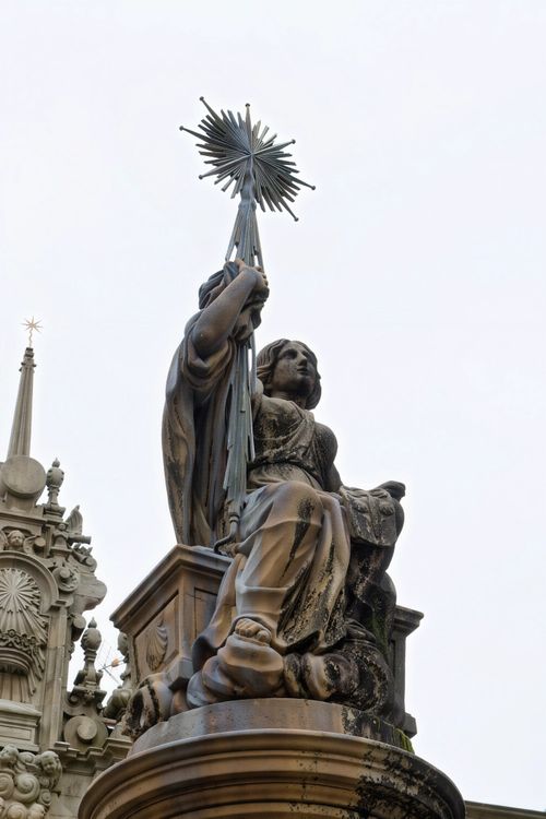 Free A historical sculpture with intricate details in Santiago de Compostela, Spain, featuring an angelic figure. Stock Photo