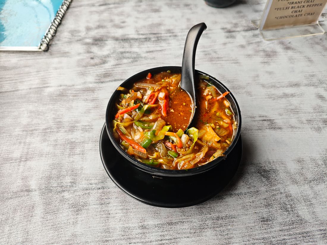 Vegetarian noodle bowl with herbs