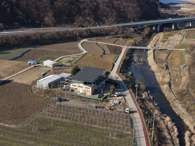 Solar panels installed on agricultural land