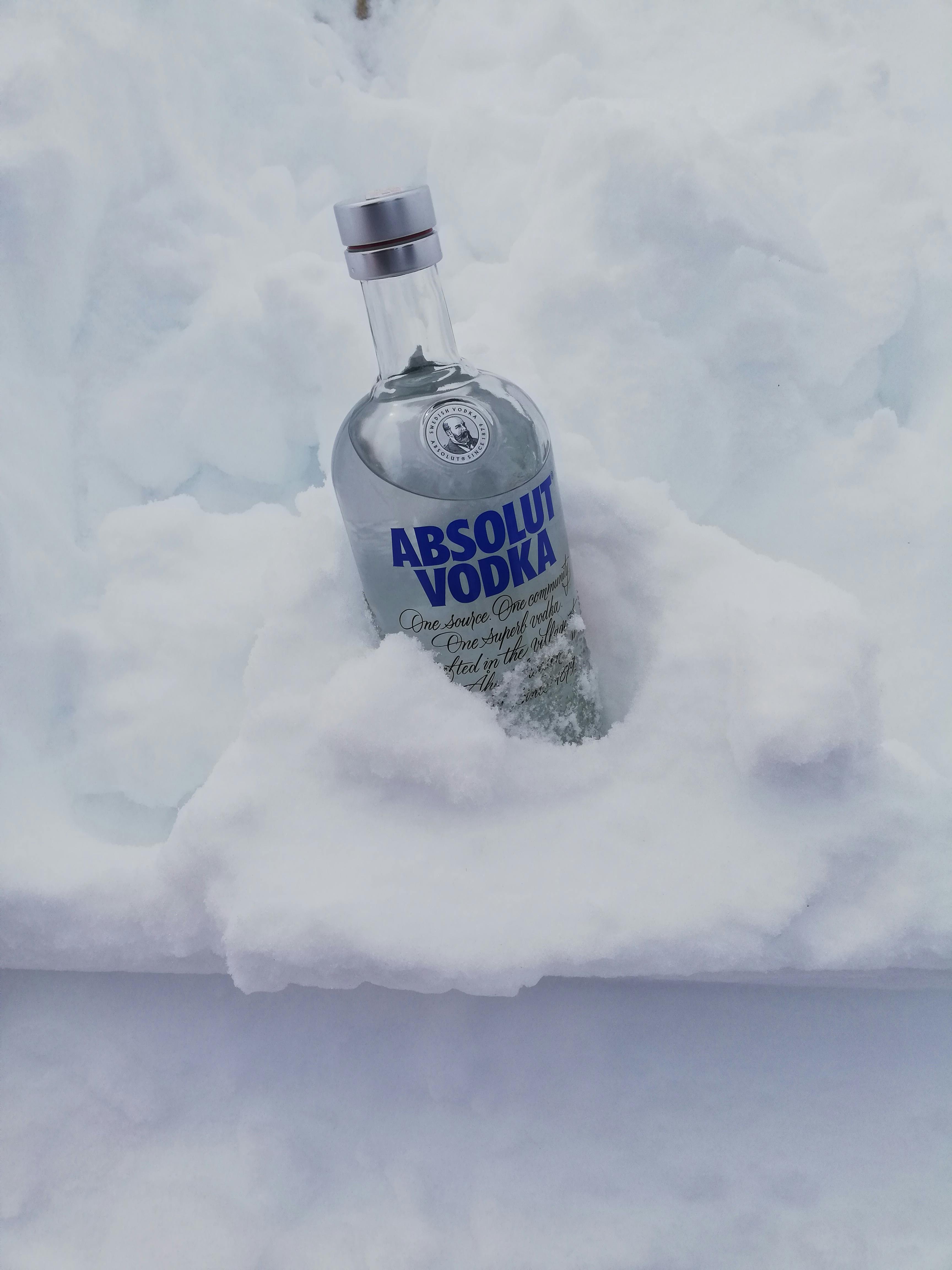 Vodka Bottle In The Snow · Free Stock Photo