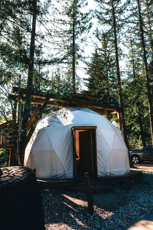 Free Experience rustic charm in a geodesic dome nestled amidst the lush forests of Revelstoke, BC. Stock Photo