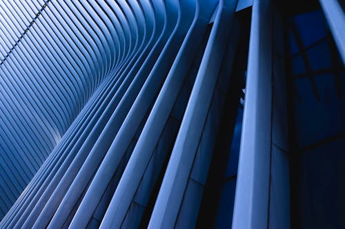 Blue and White Striped Modern Building