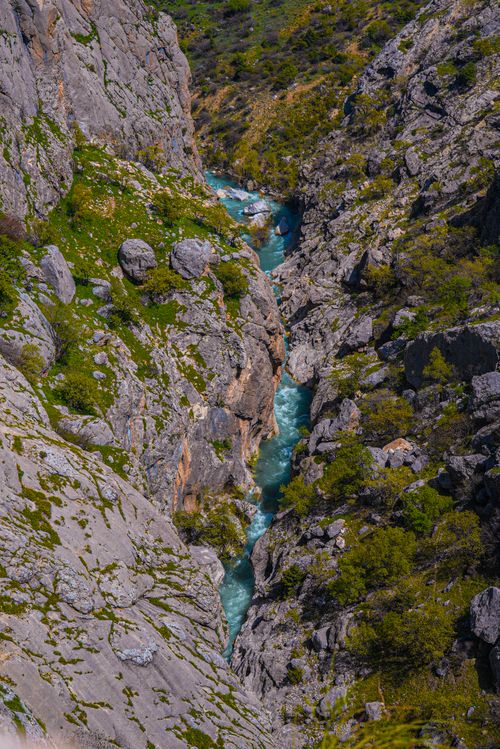 Free Stunning view of rocky Kahta Canyon with vibrant turquoise river flowing through it. Stock Photo