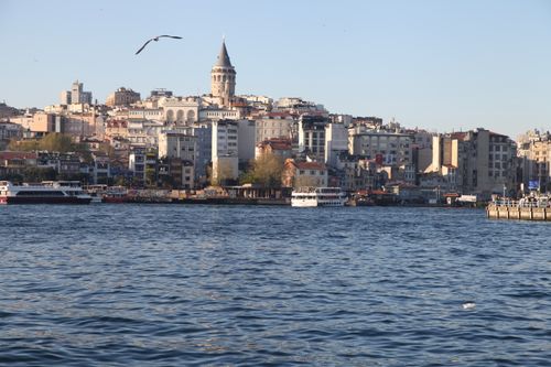 Free Scenic view of Galata Tower and Istanbul cityscape from across the Bosphorus Strait. Stock Photo