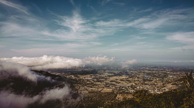A breathtaking aerial view of the countryside from Nandi Hills, India.