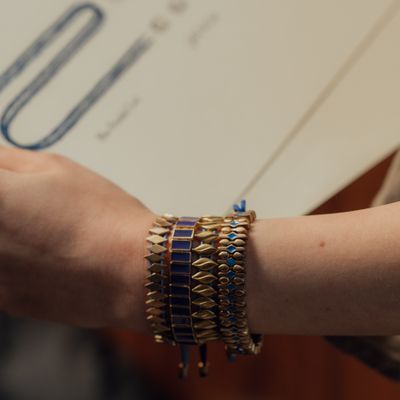 Gold & Blue Beaded Bracelet Stack