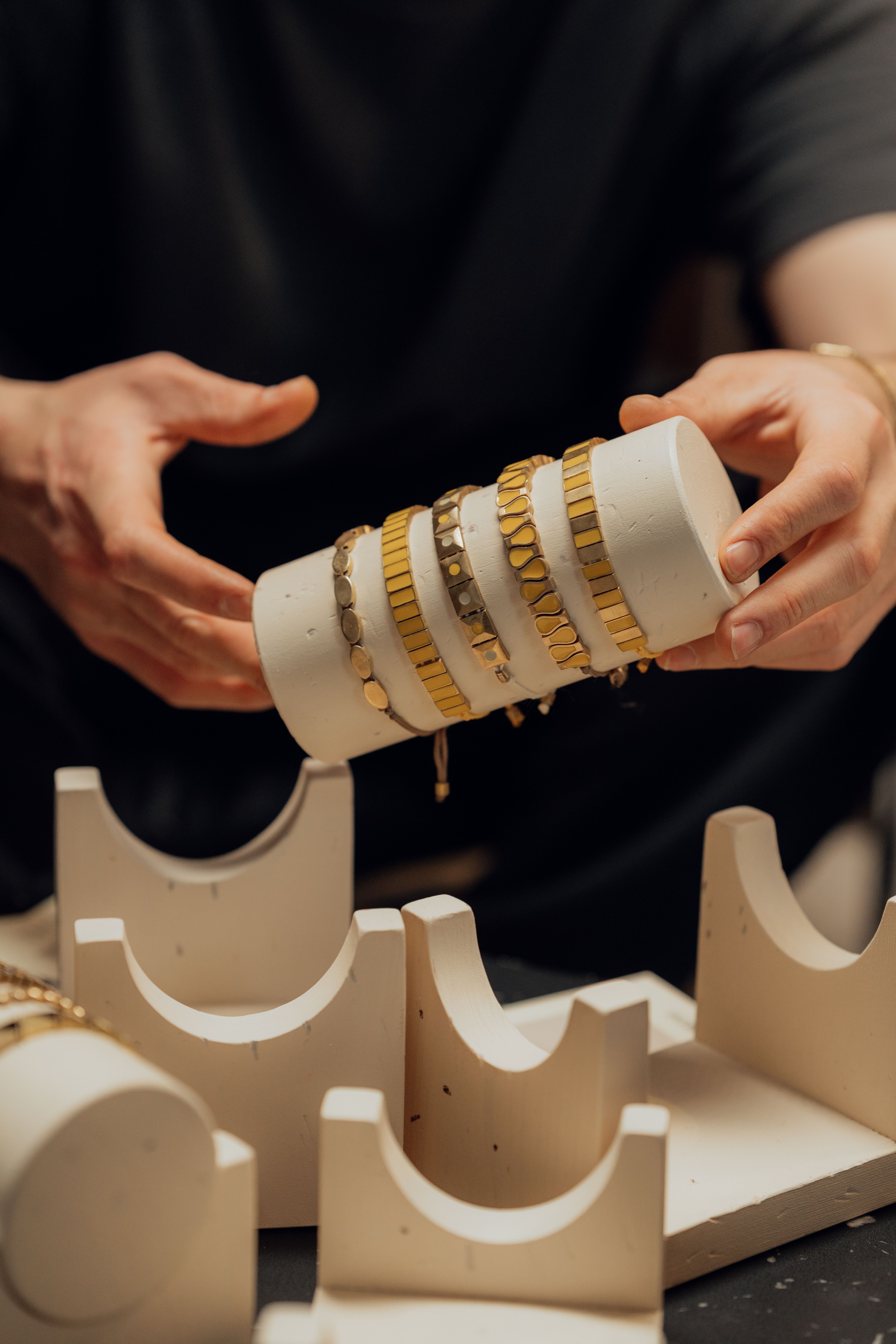 Gold bracelets display