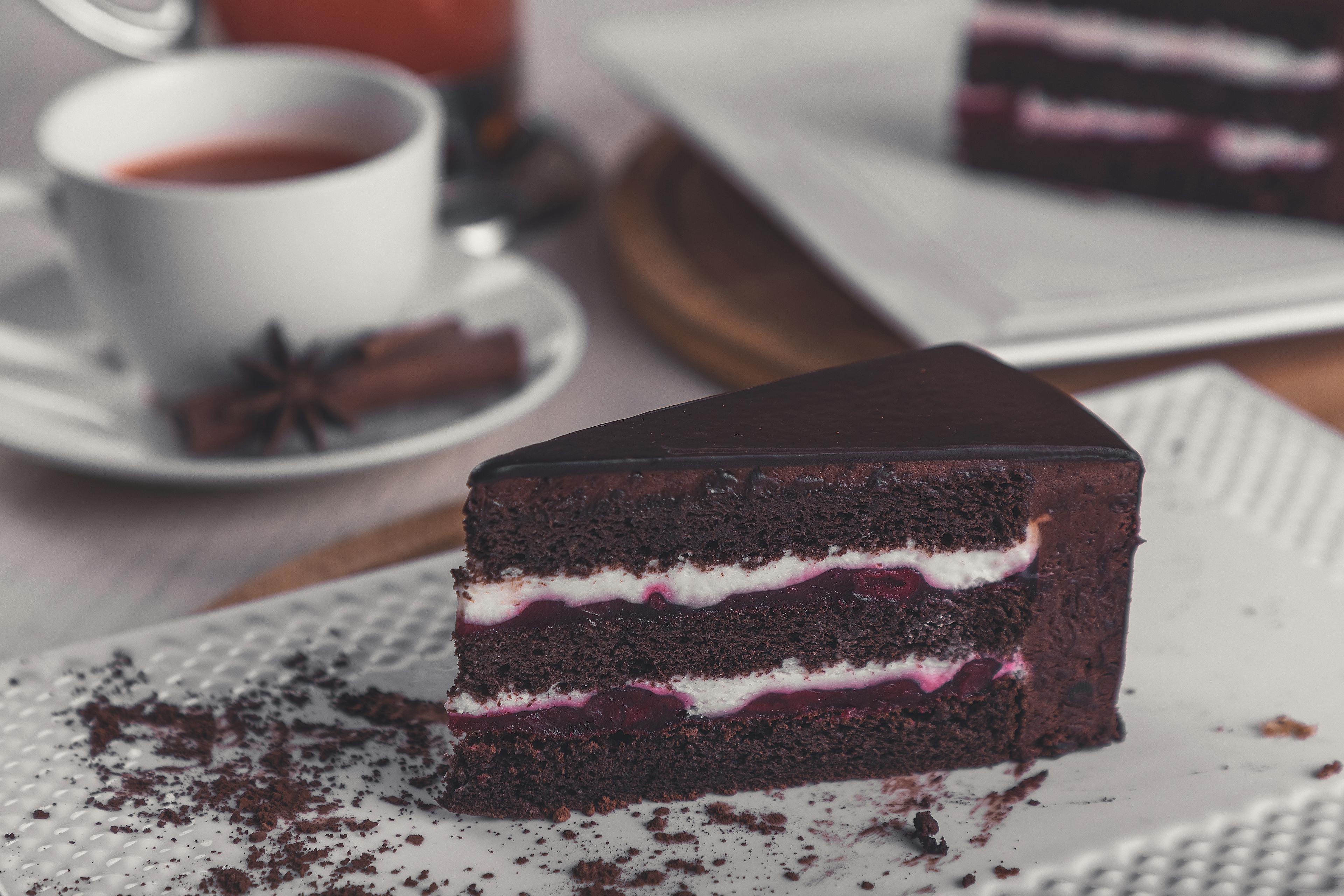 Chocolate Cake on White Ceramic Plate